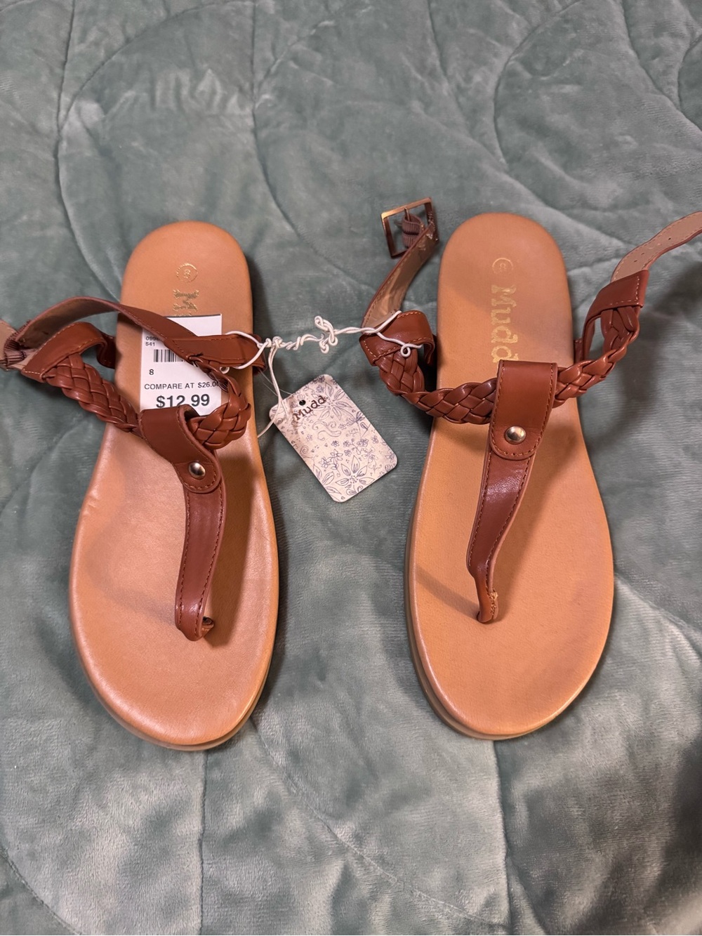 Mudd Women's Brown Braided T-Strap Sandals size 8